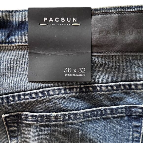 Pacsun Stacked Skinny Distressed Comfort Jeans Medium Dark Wash 36 x 32 - Picture 6 of 6